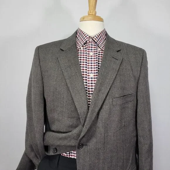 Joseph Feiss Men's Sport Coat Blazer Two Button Gray Herringbone Lambs Wool 46R - Picture 2 of 15